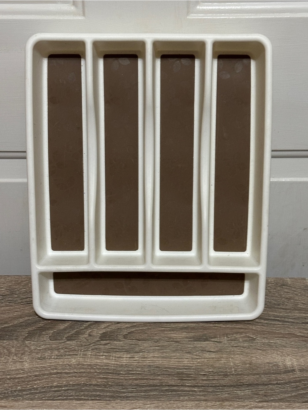 Rubbermaid No-Slip Small Silverware Draw Tray Organizer, White With Brown Insert